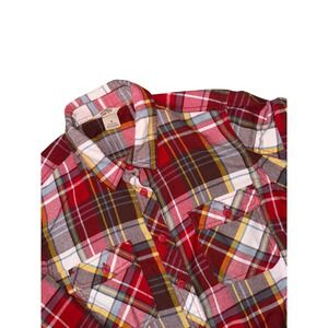 Duluth Trading Co. Womens Flannel Shirt Plaid Button Down Roll Tab‎ Sleeve